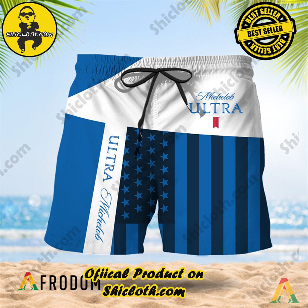 Shicloth's Island Chic: Unleash the Summer Spirit with Our Hawaiian Shirt and Shorts Ensemble 101 Summer American Flag Patch Michelob ULTRA Hawaiian Shorts