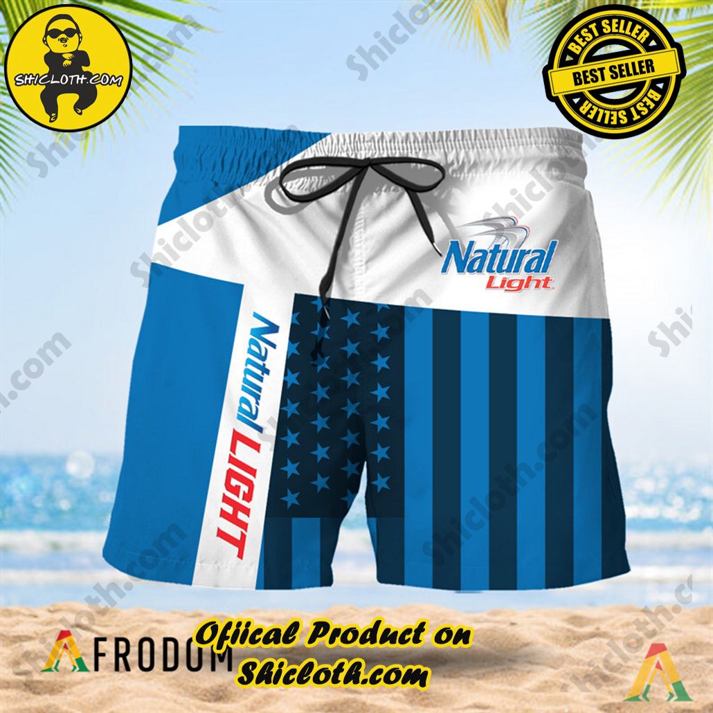 Shicloth's Island Chic: Unleash the Summer Spirit with Our Hawaiian Shirt and Shorts Ensemble 105 Summer American Flag Patch Natural Light Hawaiian Shorts