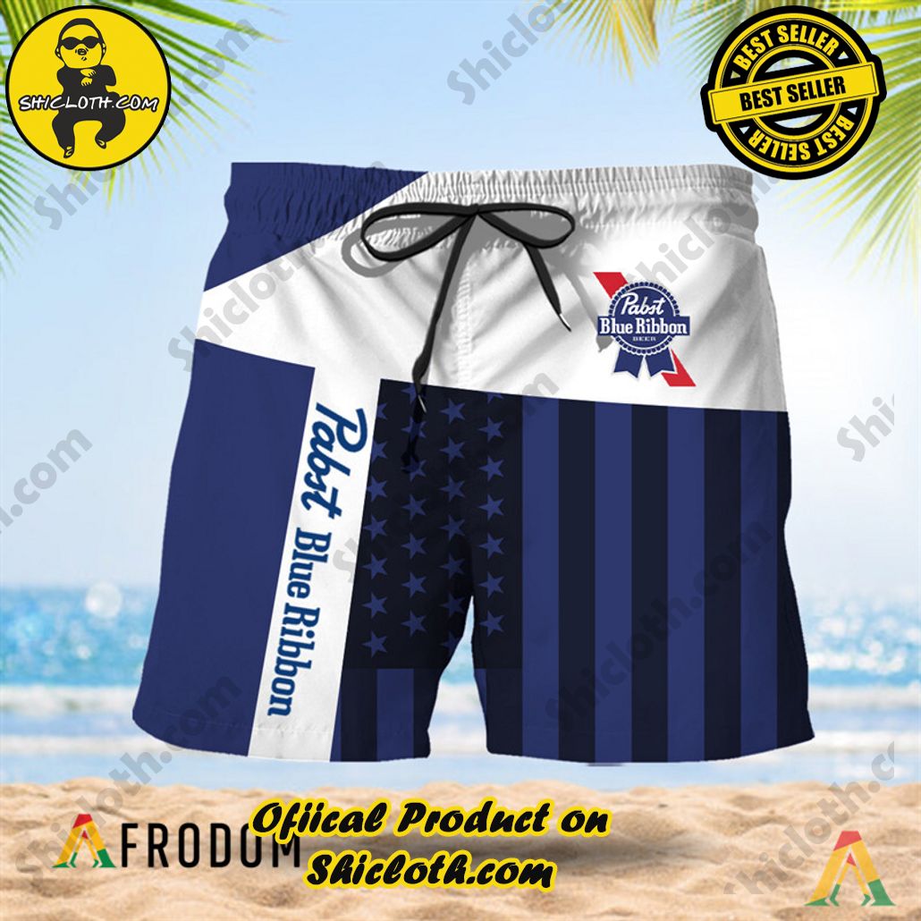 Shicloth's Island Chic: Unleash the Summer Spirit with Our Hawaiian Shirt and Shorts Ensemble 106 Summer American Flag Patch Pabst Blue Ribbon Hawaiian Shorts