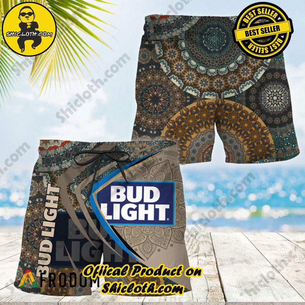 Shicloth's Island Chic: Unleash the Summer Spirit with Our Hawaiian Shirt and Shorts Ensemble 111 Summer Boho Mandala Bud Light Hawaiian Shorts