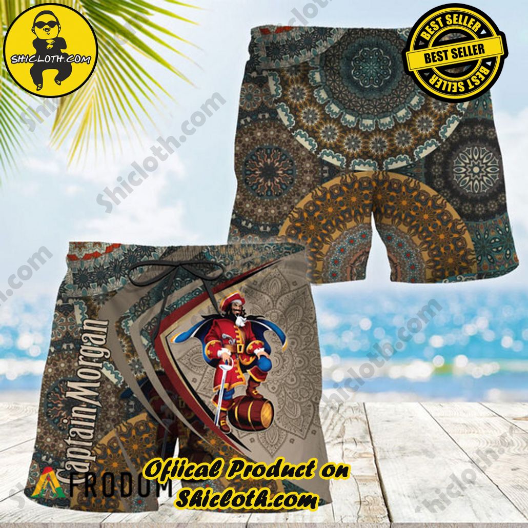 Shicloth's Island Chic: Unleash the Summer Spirit with Our Hawaiian Shirt and Shorts Ensemble 114 Summer Boho Mandala Captain Morgan Hawaiian Shorts