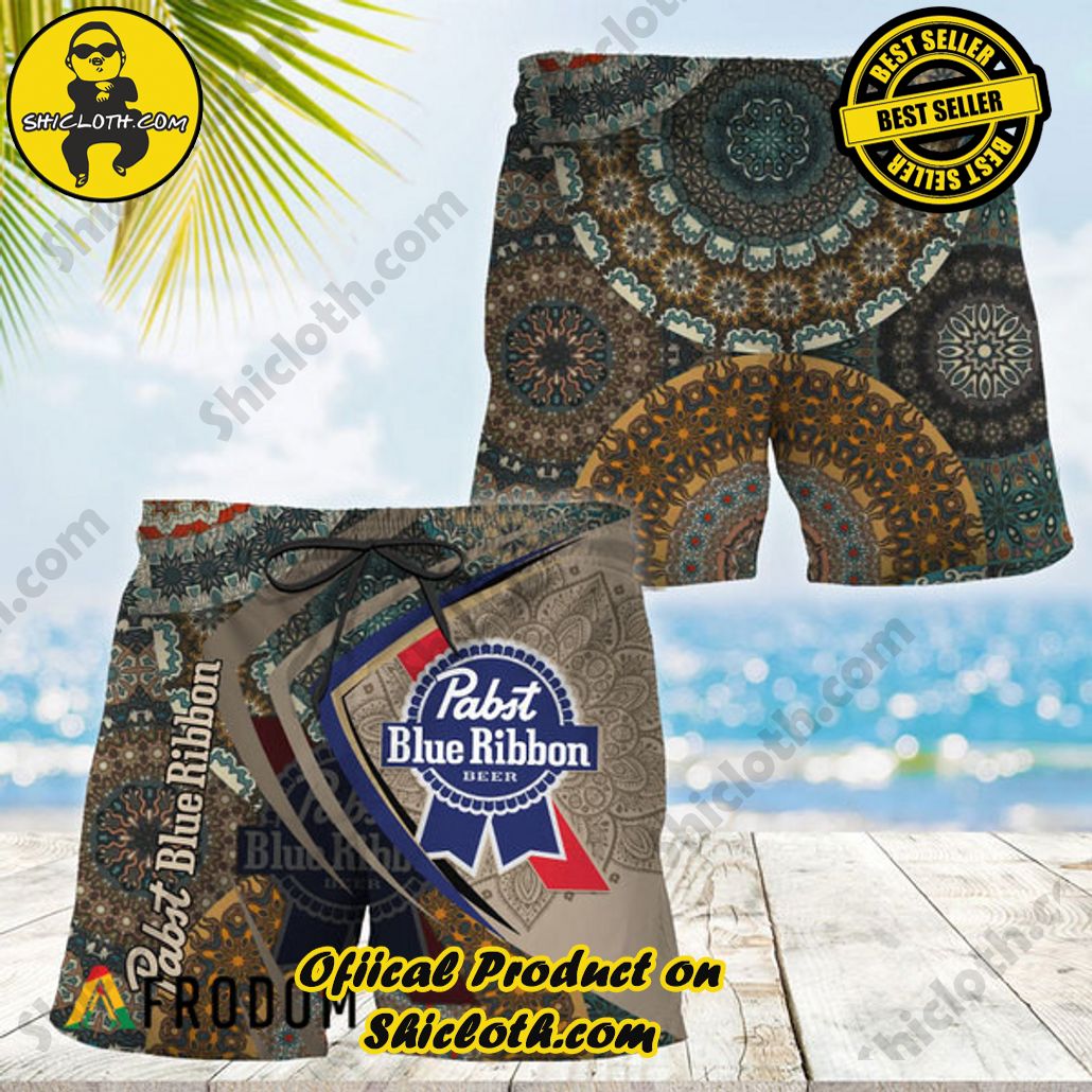 Shicloth's Island Chic: Unleash the Summer Spirit with Our Hawaiian Shirt and Shorts Ensemble 121 Summer Boho Mandala Pabst Blue Ribbon Hawaiian Shorts PBR Swim Trunks