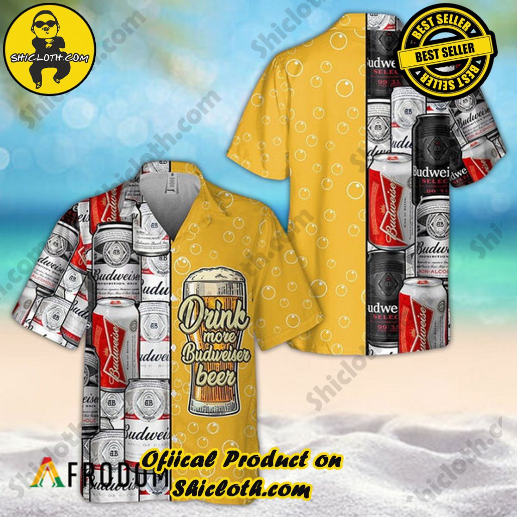 Shicloth's Island Chic: Unleash the Summer Spirit with Our Hawaiian Shirt and Shorts Ensemble 122 Summer Drink More Budweiser Beer Hawaiian Shirt