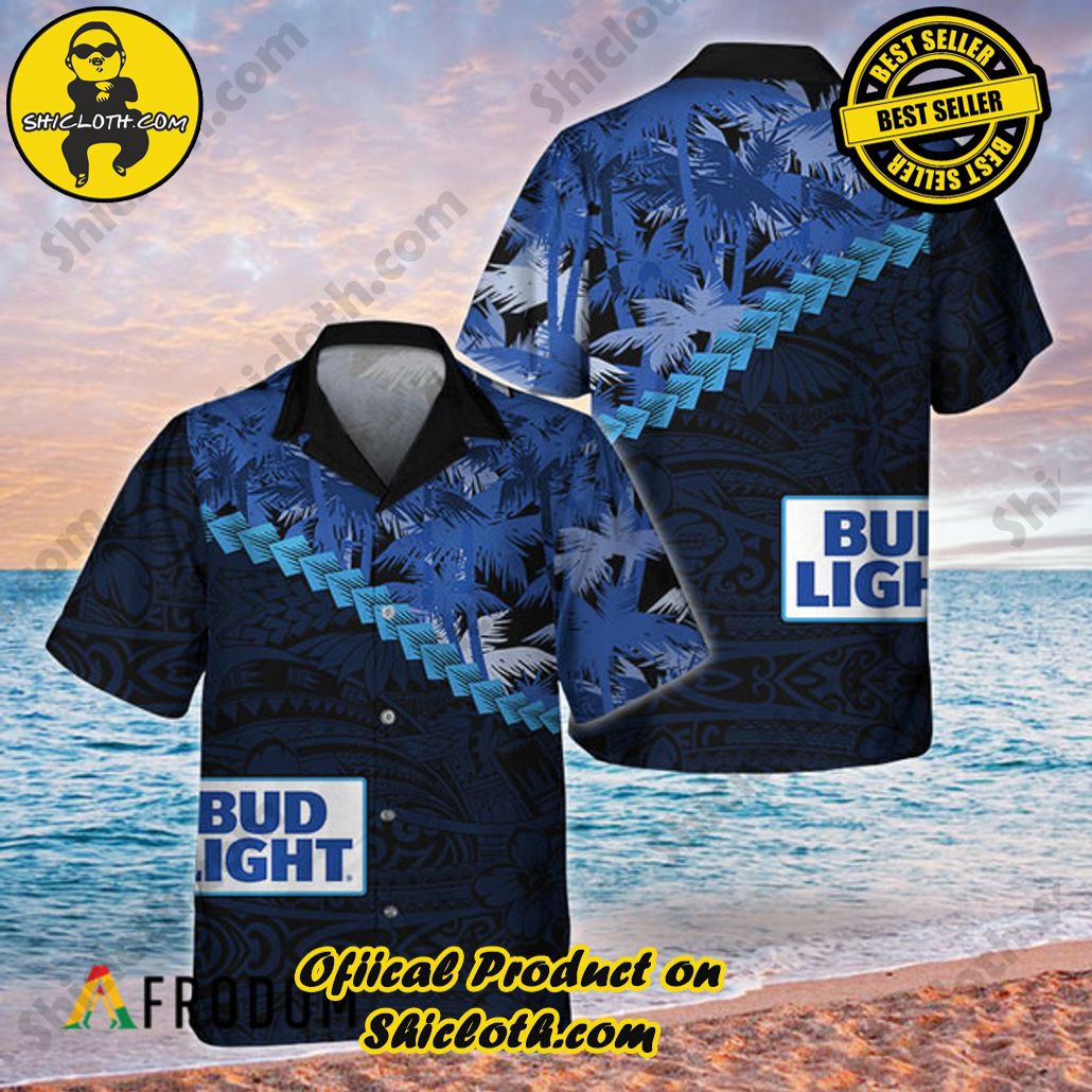 Shicloth's Island Chic: Unleash the Summer Spirit with Our Hawaiian Shirt and Shorts Ensemble 125 Summer Palm Tree Blend Polynesian Bud Light Hawaiian Shirt