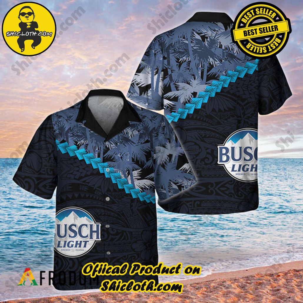 Shicloth's Island Chic: Unleash the Summer Spirit with Our Hawaiian Shirt and Shorts Ensemble 127 Summer Palm Tree Blend Polynesian Busch Light Hawaiian Shirt