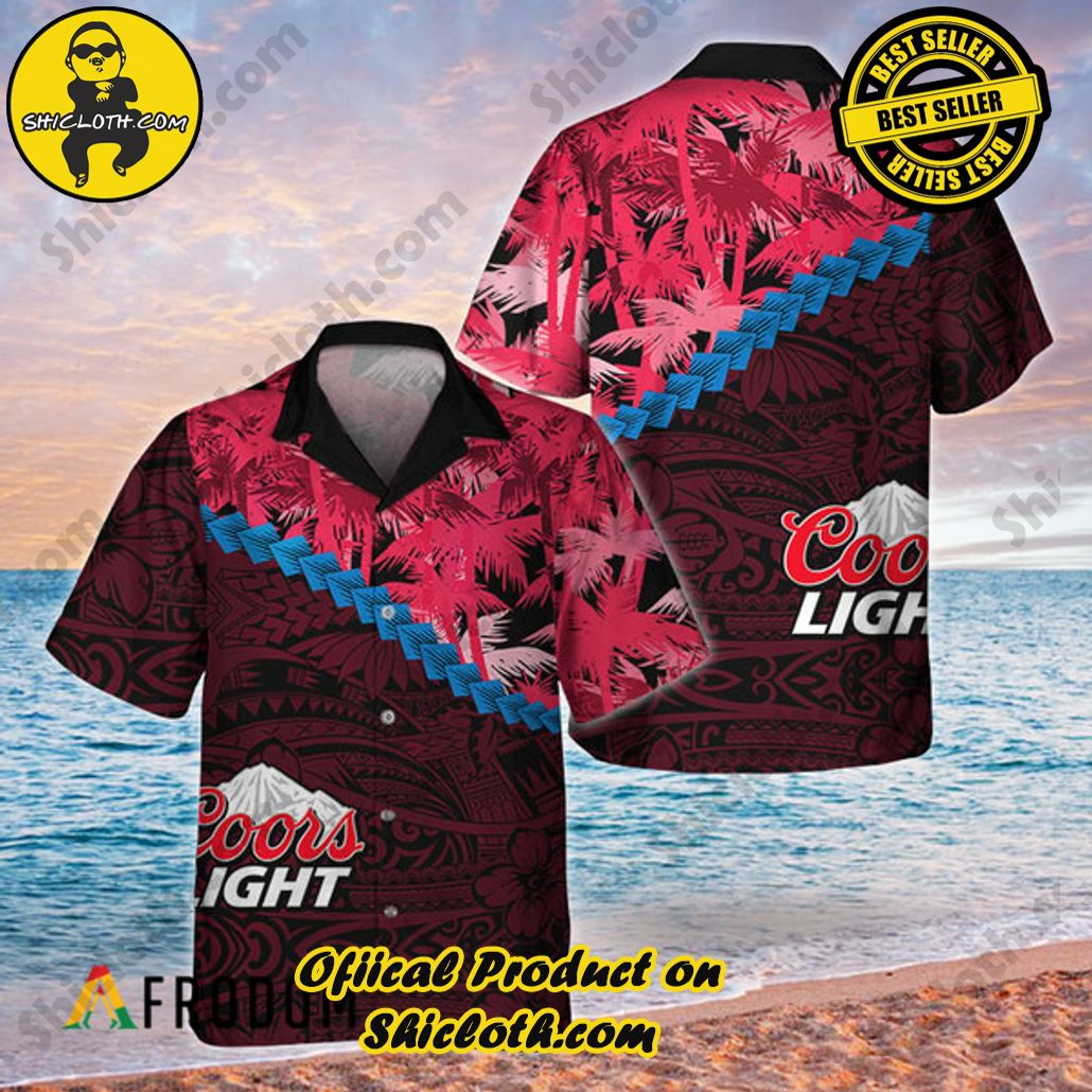 Shicloth's Island Chic: Unleash the Summer Spirit with Our Hawaiian Shirt and Shorts Ensemble 128 Summer Palm Tree Blend Polynesian Coors Light Hawaiian Shirt