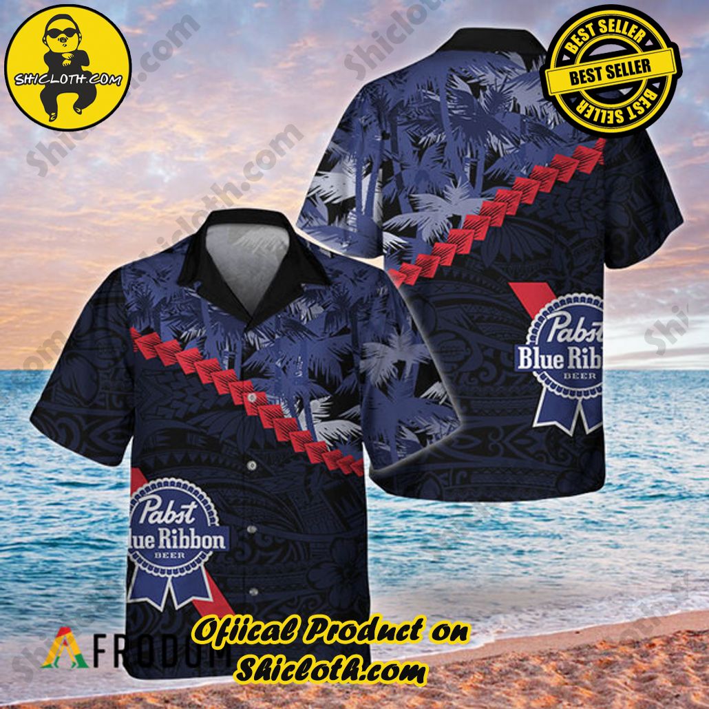 Shicloth's Island Chic: Unleash the Summer Spirit with Our Hawaiian Shirt and Shorts Ensemble 133 Summer Palm Tree Blend Polynesian Pabst Blue Ribbon Hawaiian Shirt