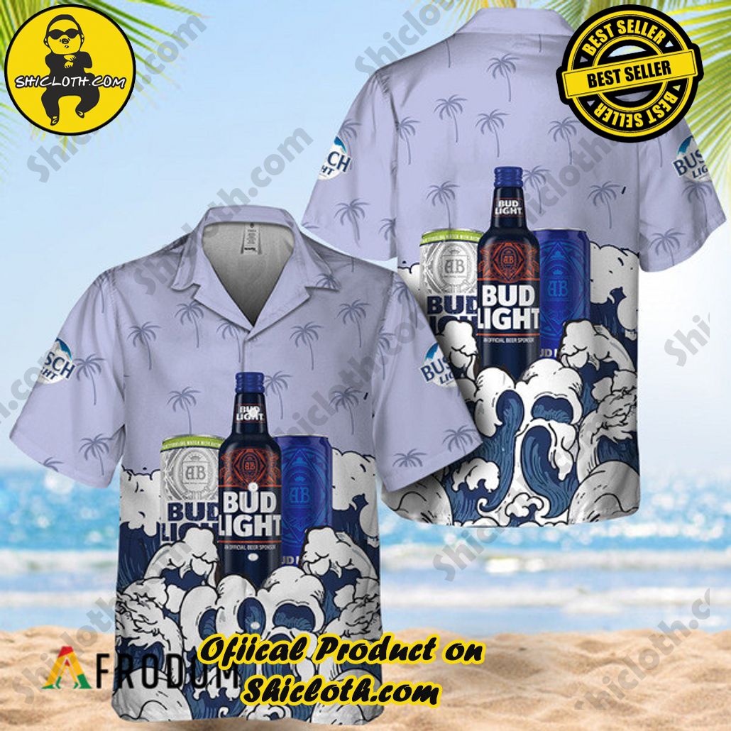 Shicloth's Island Chic: Unleash the Summer Spirit with Our Hawaiian Shirt and Shorts Ensemble 135 Summer Waves Bud Light Hawaiian Shirt