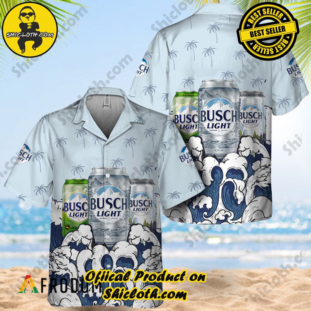 Shicloth's Island Chic: Unleash the Summer Spirit with Our Hawaiian Shirt and Shorts Ensemble 136 Summer Waves Busch Light Hawaiian Shirt