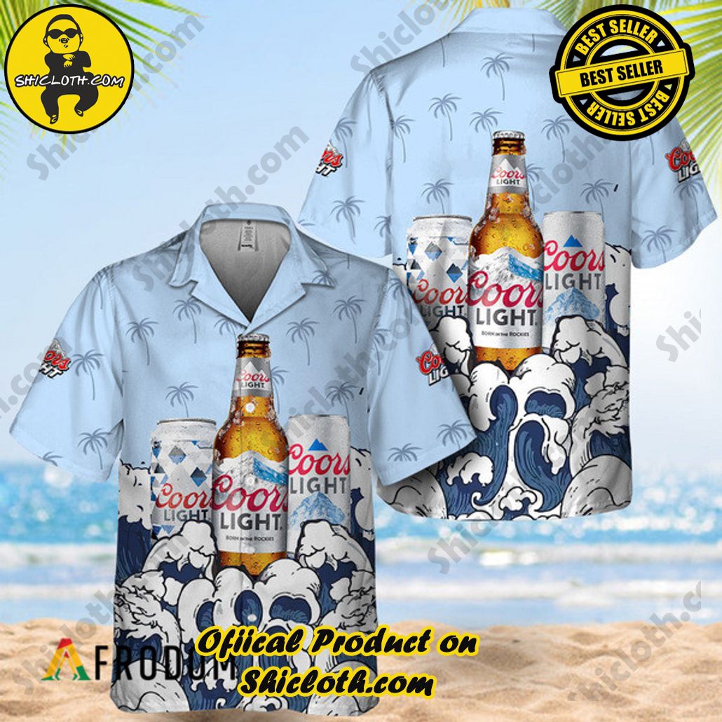 Shicloth's Island Chic: Unleash the Summer Spirit with Our Hawaiian Shirt and Shorts Ensemble 138 Summer Waves Coors Light Hawaiian Shirt