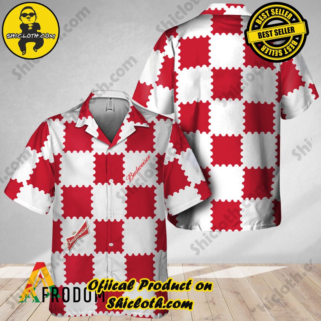 Shicloth's Island Chic: Unleash the Summer Spirit with Our Hawaiian Shirt and Shorts Ensemble 142 Trendy Gingham Budweiser Beer Hawaiian Shirt