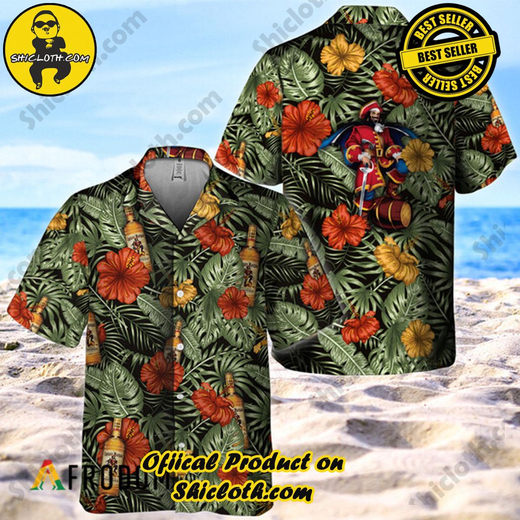 Shicloth's Island Chic: Unleash the Summer Spirit with Our Hawaiian Shirt and Shorts Ensemble 162 Tropical Flower With Palm Leaves Captain Morgan Hawaiian Shirt