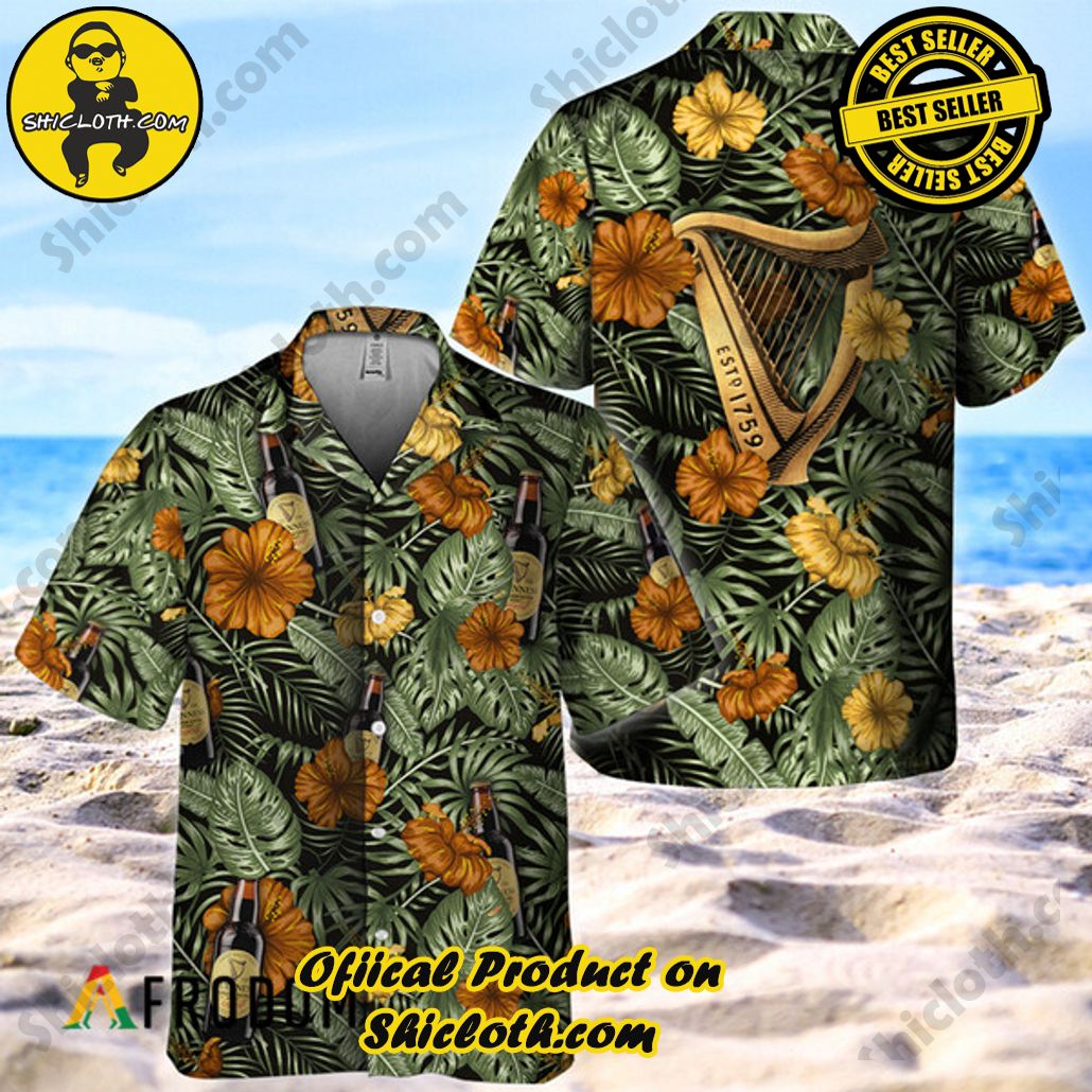 Shicloth's Island Chic: Unleash the Summer Spirit with Our Hawaiian Shirt and Shorts Ensemble 164 Tropical Flower With Palm Leaves Guinness Hawaiian Shirt