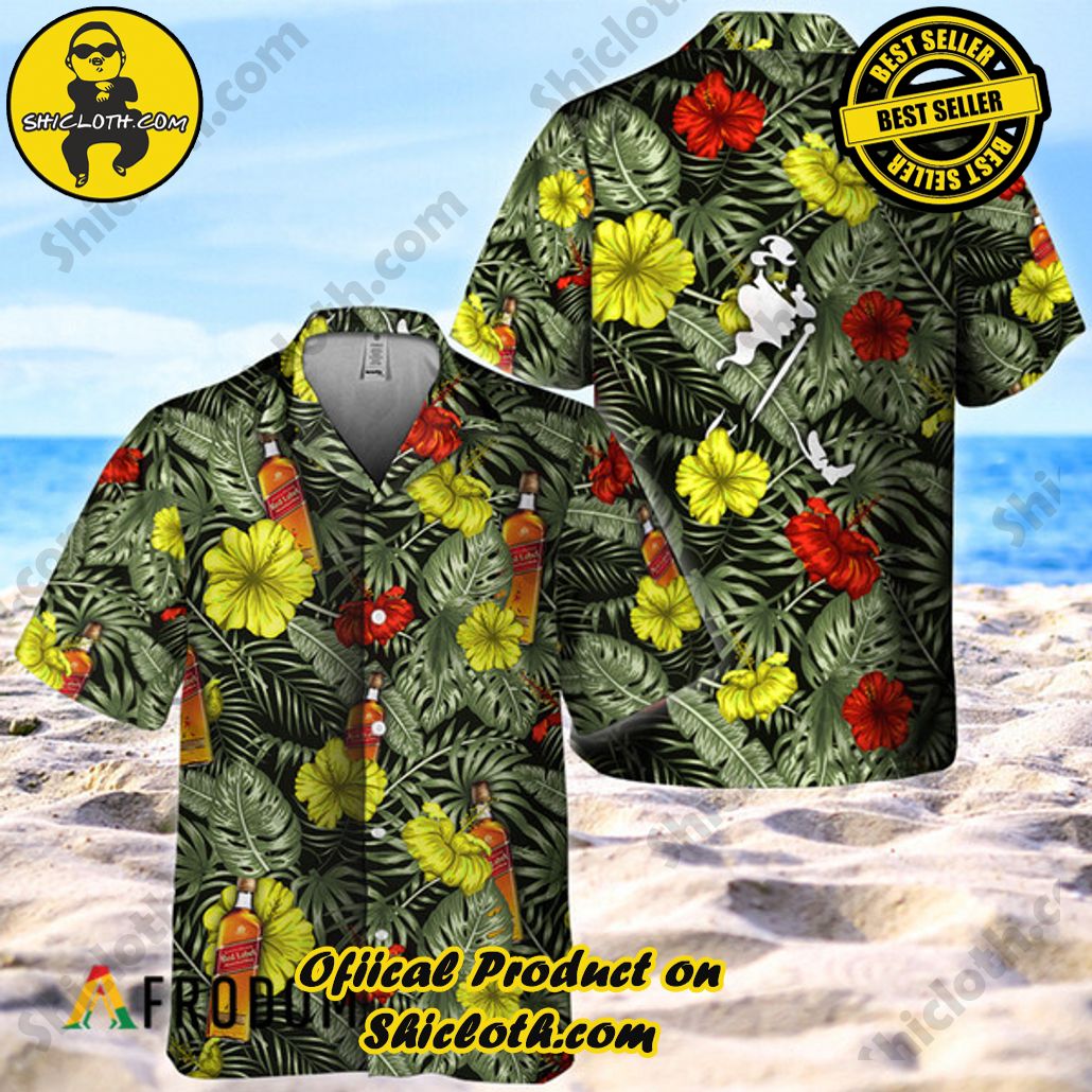 Shicloth's Island Chic: Unleash the Summer Spirit with Our Hawaiian Shirt and Shorts Ensemble 165 Tropical Flower With Palm Leaves Johnnie Walker Hawaiian Shirt