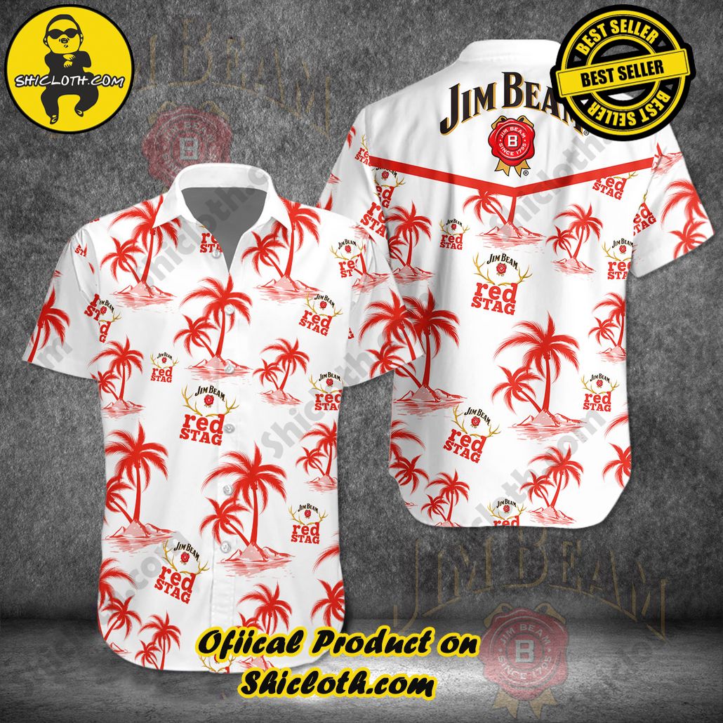 Stay Cool and Stylish: Shicloth's Tropical Button Shirt Collection 86 Tropical Jim Beam Red Stag Button Shirt