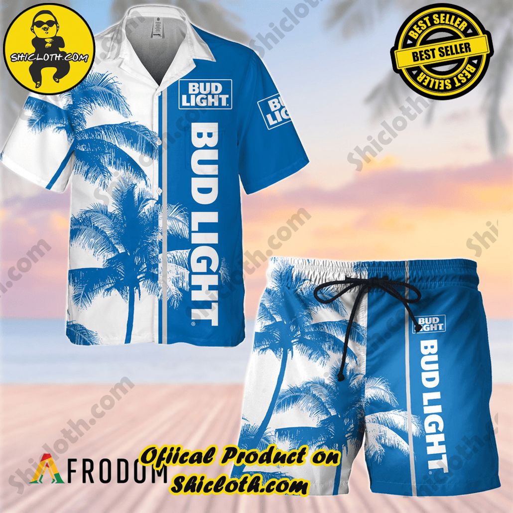 Shicloth's Island Chic: Unleash the Summer Spirit with Our Hawaiian Shirt and Shorts Ensemble 168 Tropical Palm Bud Light Hawaiian Shirt And Shorts Set