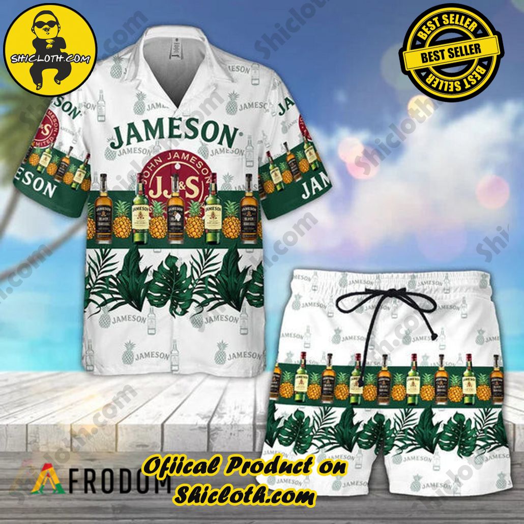 Shicloth's Island Chic: Unleash the Summer Spirit with Our Hawaiian Shirt and Shorts Ensemble 171 Tropical Pineapple Jameson Whiskey Hawaiian Shirt And Shorts Set