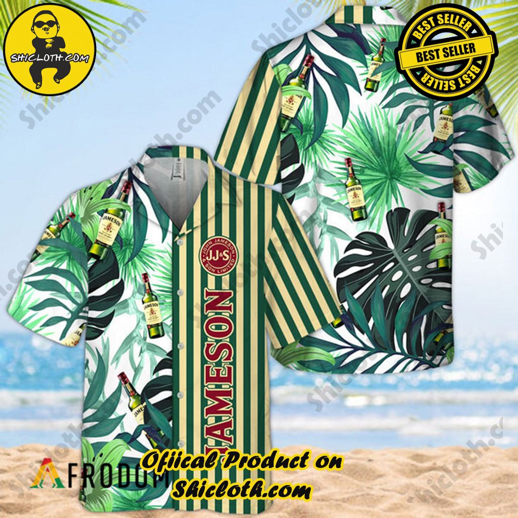 Shicloth's Island Chic: Unleash the Summer Spirit with Our Hawaiian Shirt and Shorts Ensemble 174 Tropical Plant Leaf Jameson Whiskey Hawaiian Shirt