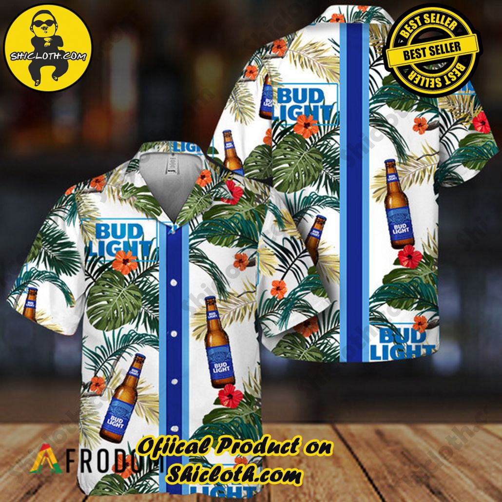 Shicloth's Island Chic: Unleash the Summer Spirit with Our Hawaiian Shirt and Shorts Ensemble 176 Tropical Summer Flowers Bud Light Beer Hawaiian Shirt