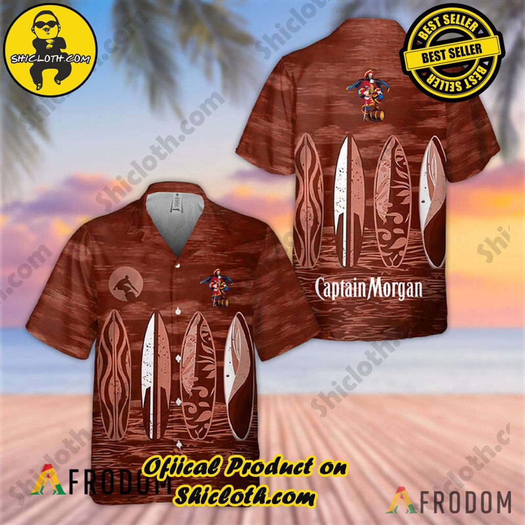 Shicloth's Island Chic: Unleash the Summer Spirit with Our Hawaiian Shirt and Shorts Ensemble 182 Tropical Surfboard Captain Morgan Hawaiian Shirt