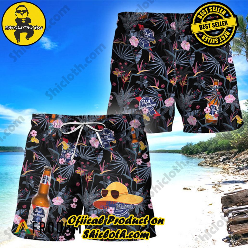 Shicloth's Island Chic: Unleash the Summer Spirit with Our Hawaiian Shirt and Shorts Ensemble 185 Tropical Vibes Pabst Blue Ribbon Hawaiian Shorts PBR Swim Trunks