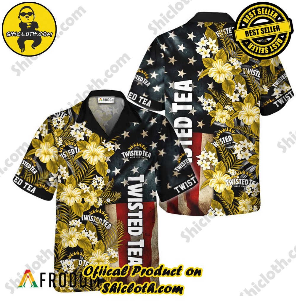 Shicloth's Island Chic: Unleash the Summer Spirit with Our Hawaiian Shirt and Shorts Ensemble 187 Twisted Tea American Flag Tropical Flower Hawaiian Shirt
