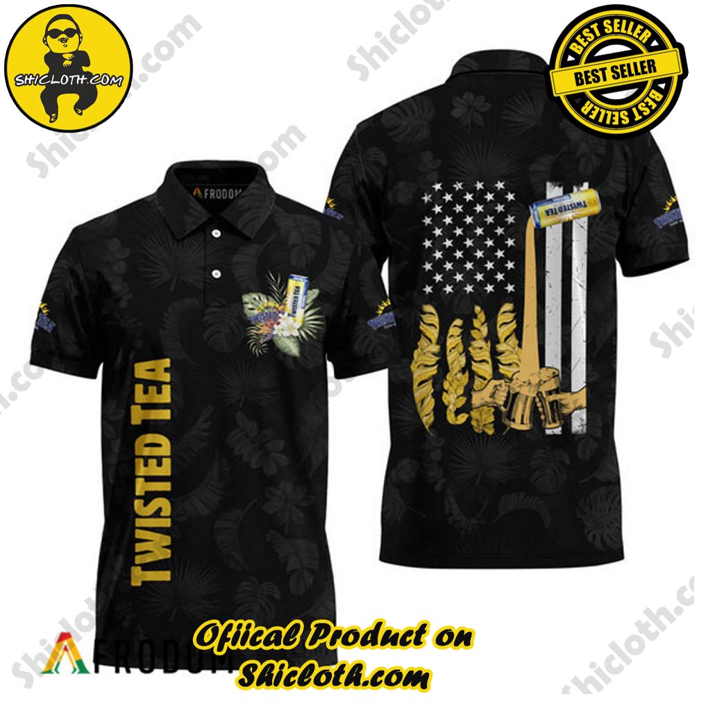 Shicloth's Island Chic: Unleash the Summer Spirit with Our Hawaiian Shirt and Shorts Ensemble 196 Twisted Tea US Flag Black Hawaiian Polo Shirt