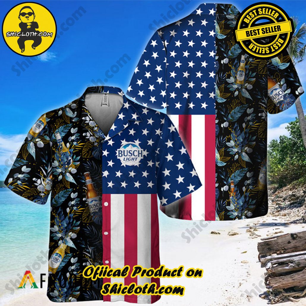 Shicloth's Island Chic: Unleash the Summer Spirit with Our Hawaiian Shirt and Shorts Ensemble 216 US Flag Busch Light Tropical Flowers Hawaiian Shirt