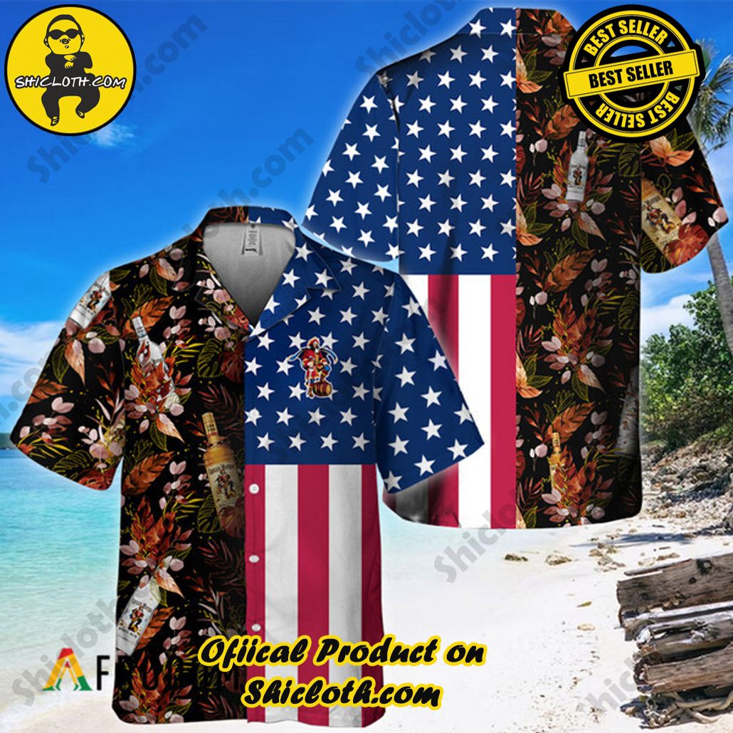 Shicloth's Island Chic: Unleash the Summer Spirit with Our Hawaiian Shirt and Shorts Ensemble 217 US Flag Captain Morgan Tropical Flowers Hawaiian Shirt