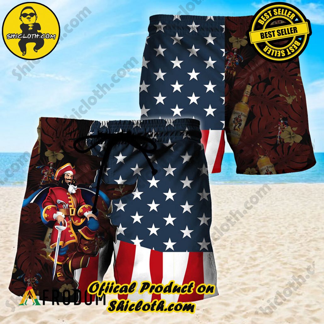 Shicloth's Island Chic: Unleash the Summer Spirit with Our Hawaiian Shirt and Shorts Ensemble 223 USA Tropical Flag Captain Morgan Hawaiian Shorts