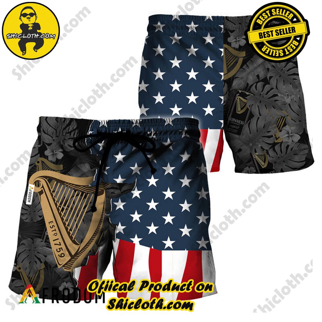 Shicloth's Island Chic: Unleash the Summer Spirit with Our Hawaiian Shirt and Shorts Ensemble 225 USA Tropical Flag Guinness Beer Hawaiian Shorts