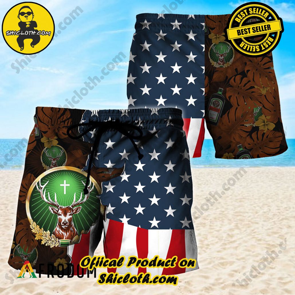Shicloth's Island Chic: Unleash the Summer Spirit with Our Hawaiian Shirt and Shorts Ensemble 226 USA Tropical Flag Jagermeister Hawaiian Shorts