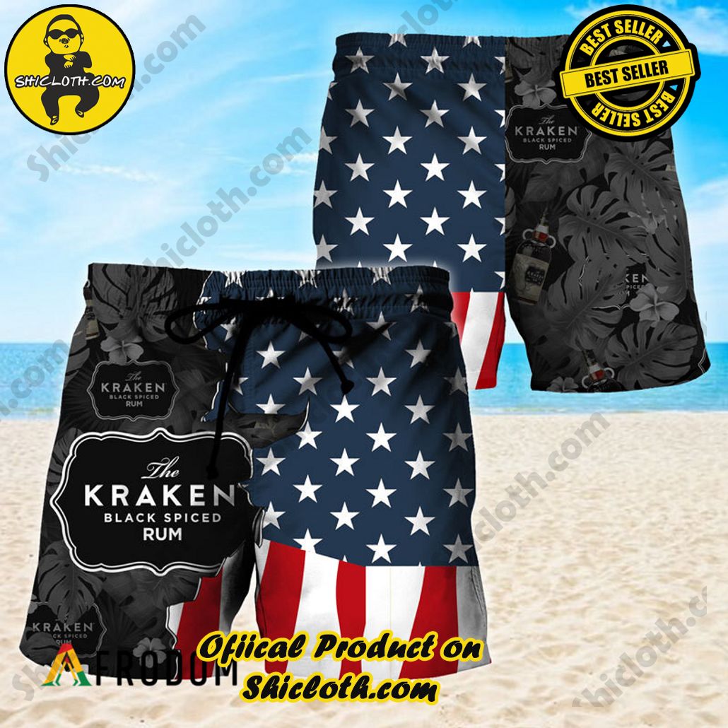 Shicloth's Island Chic: Unleash the Summer Spirit with Our Hawaiian Shirt and Shorts Ensemble 228 USA Tropical Flag Kraken Rum Hawaiian Shorts