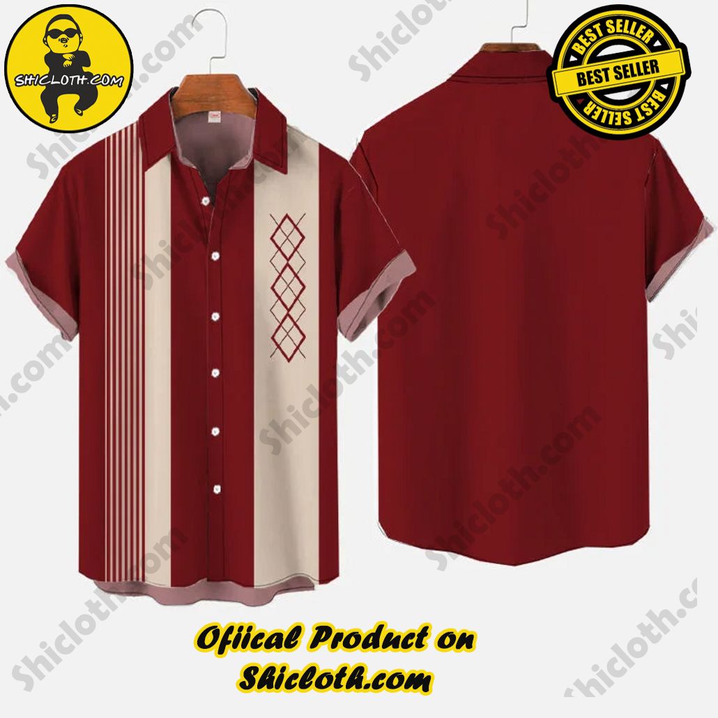 Vintage 1950s Linear Geometric Rhombus Pattern Printing Short Sleeve Shirt Vintage 1950s Linear Geometric Rhombus Pattern Printing Short Sleeve Shirt