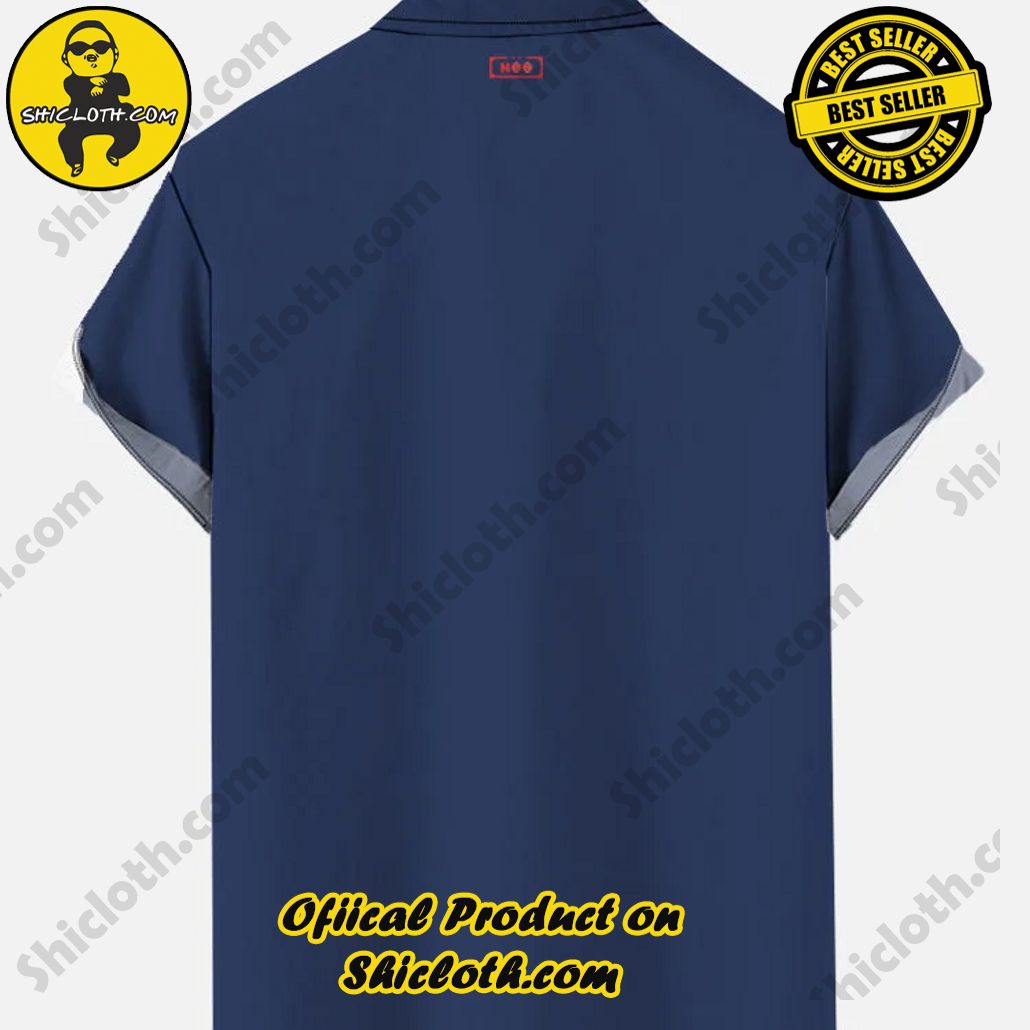 Vintage 1950s Linear Geometric Rhombus Pattern Printing Short Sleeve Shirt- Blue 3 Vintage 1950s Linear Geometric Rhombus Pattern Printing Short Sleeve Shirt- Blue - Image 3