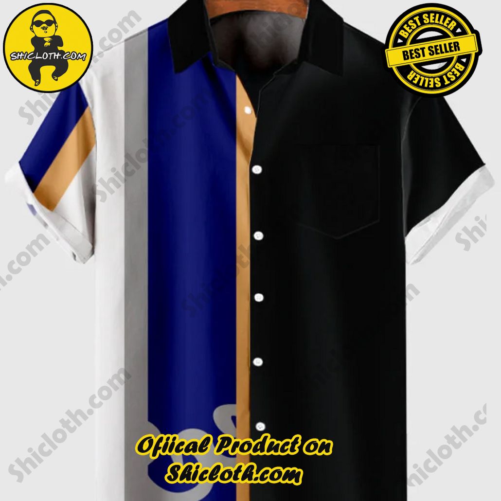 Sway into Summer Bliss with Shiclothshop's Tropical Elegance: The Hawaiian Shirt Collection 40 Vintage Black and Blue Stripe Men's Hawaiian Shirt And Short