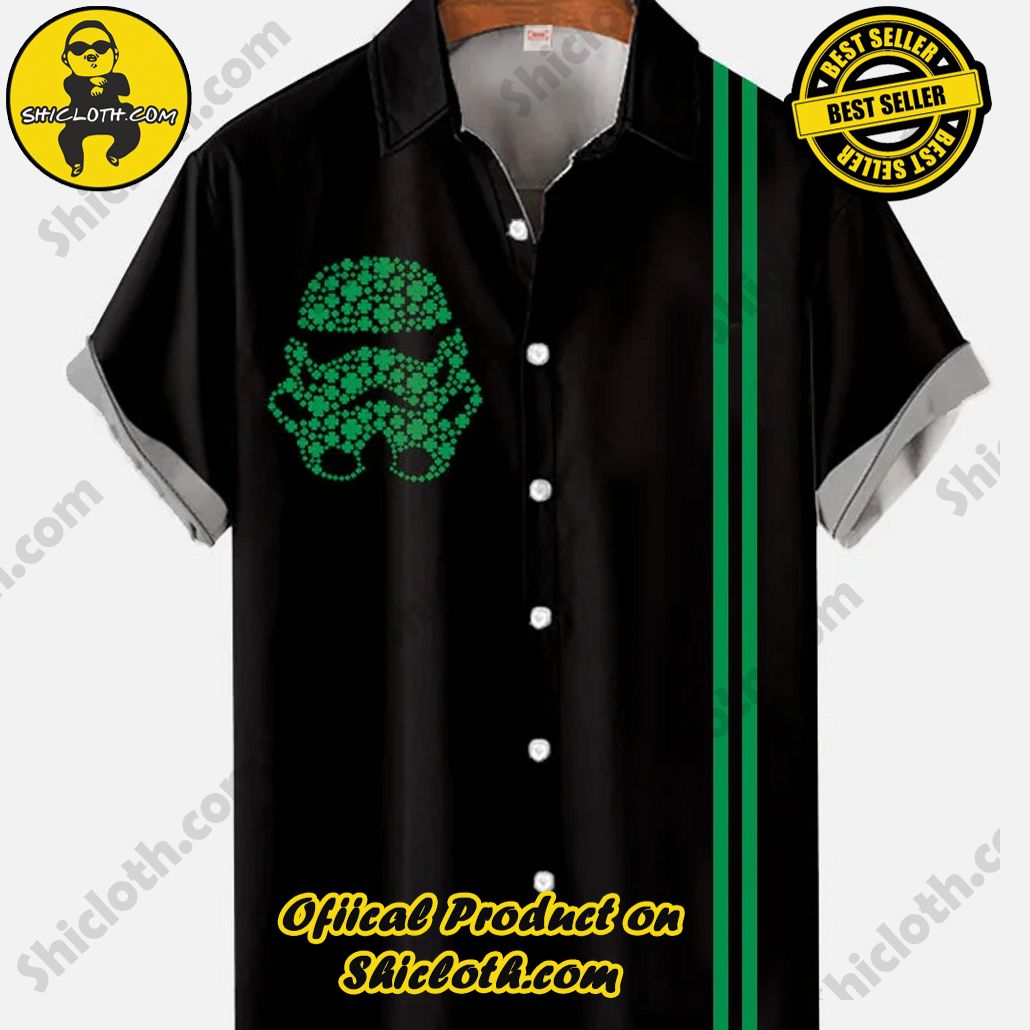 Bare the Breeze: Shiclothshop's Short Sleeve Shirts Unveiled 77 Vintage Black And Green Striped St. Patrick'S Day Clover Space Wars Samurai Helmet Printing Short Sleeve Shirt