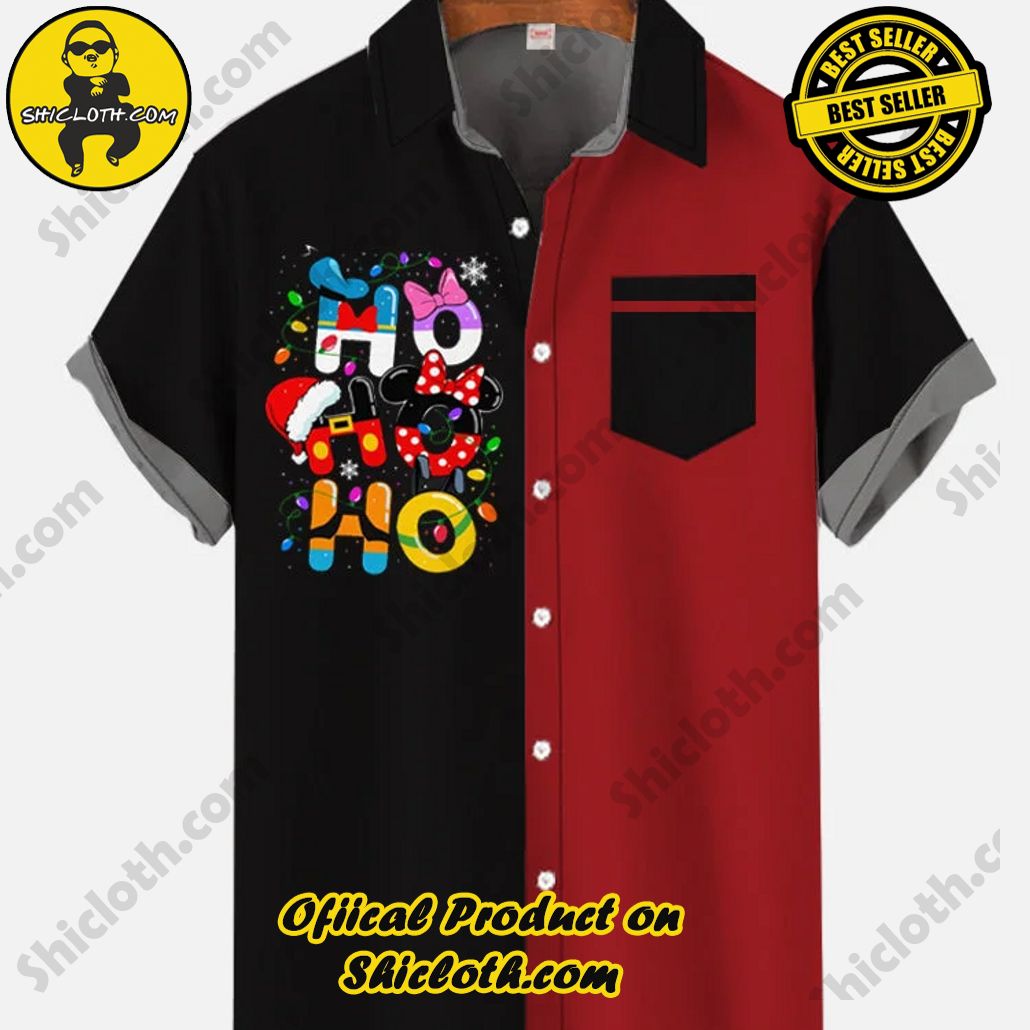 Shicloth's Tropical Elegance: Embrace Summer Vibes with Our Hawaiian Shirt and Shorts Set 71 Vintage Black And Red Stitching Christmas Style HO Printing Breast Pocket Short Sleeve Shirt