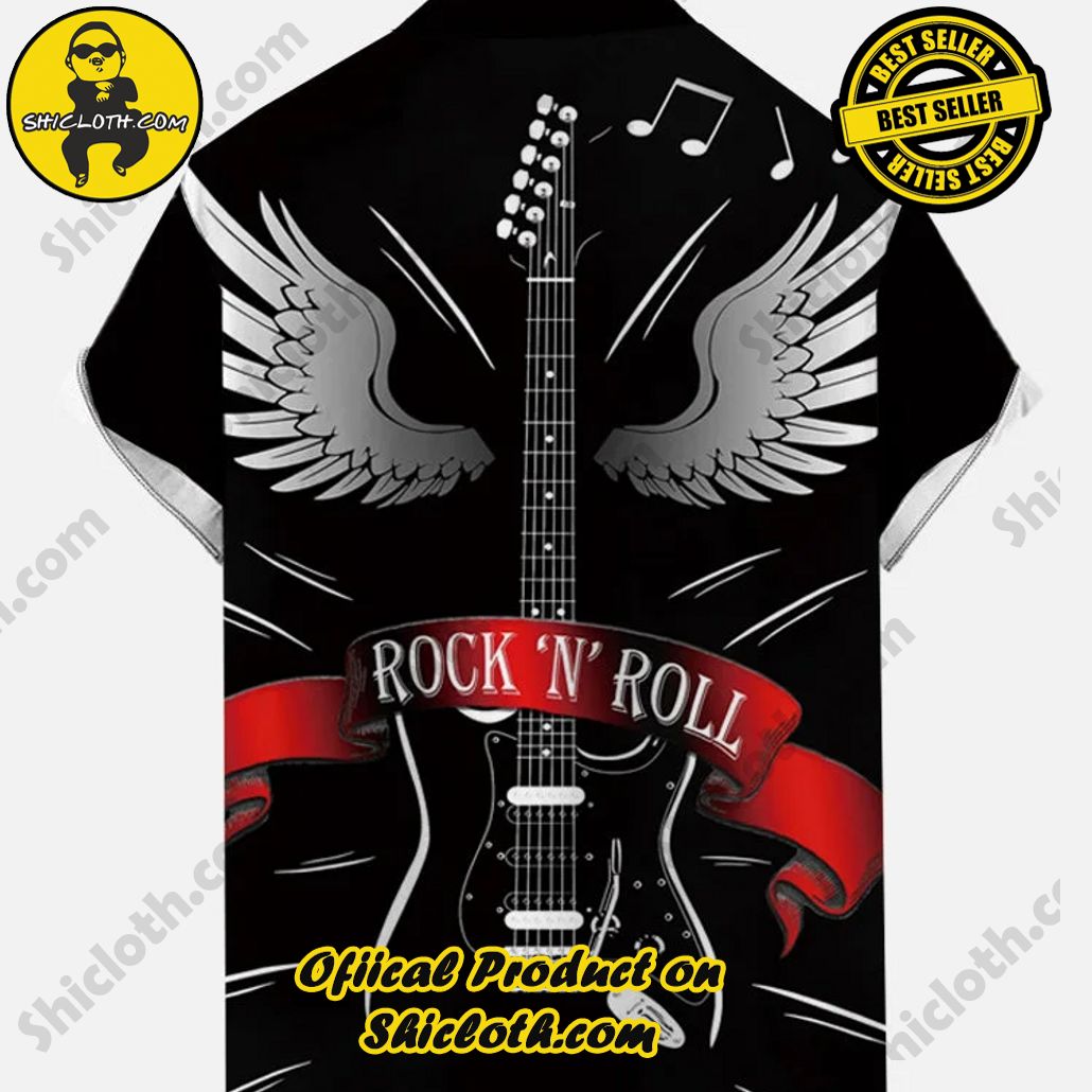 Vintage Black And White Stitching Black Acoustic Guitar Printing Men's Short Sleeve Shirt 2 Vintage Black And White Stitching Black Acoustic Guitar Printing Men's Short Sleeve Shirt - Image 2