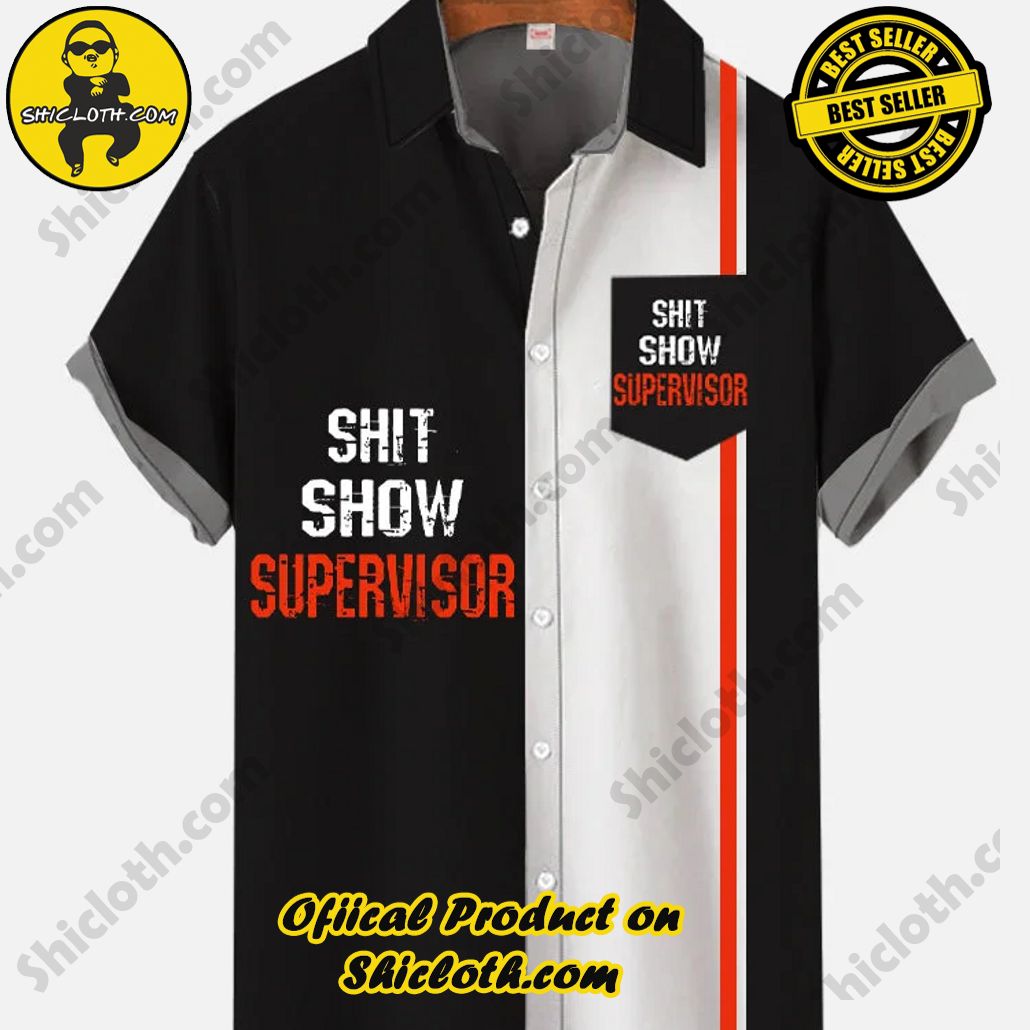 Shicloth's Tropical Elegance: Embrace Summer Vibes with Our Hawaiian Shirt and Shorts Set 72 Vintage Black And White Stitching SHIT SHOW SUPERVISOR Printing Short Sleeve Shirt