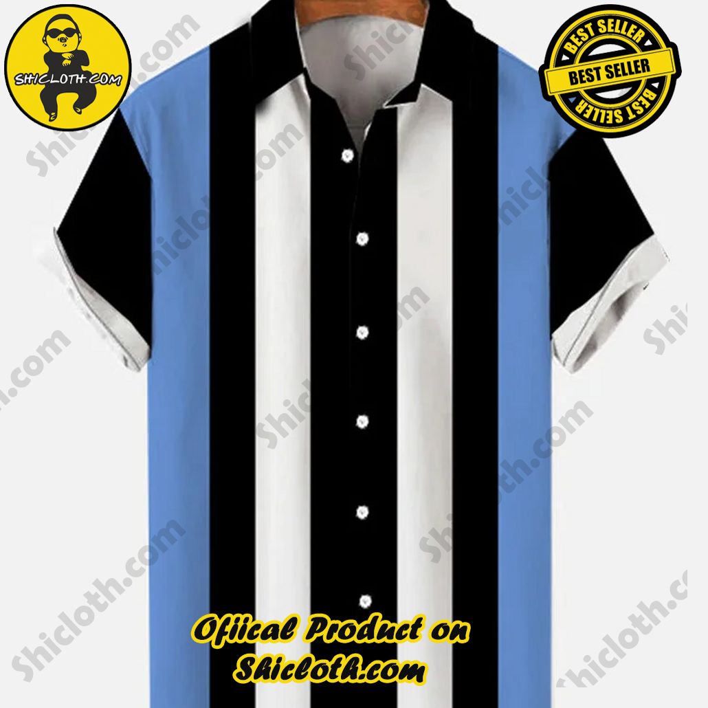 Shiclothshop's Short Sleeve Shirts – Effortless Elegance and Contemporary Comfort 36 Vintage Black & Blue & White Stitching Printing Men's Short Sleeve Shirt
