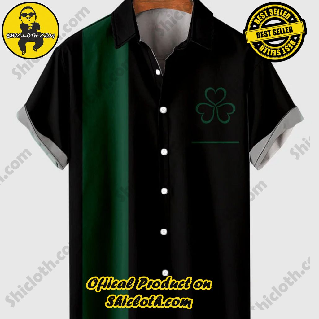 Sway into Summer Bliss with Shiclothshop's Tropical Elegance: The Hawaiian Shirt Collection 39 Vintage Black & Green Stitching Shamrock Printing Men's Hawaiian Shirt And Short