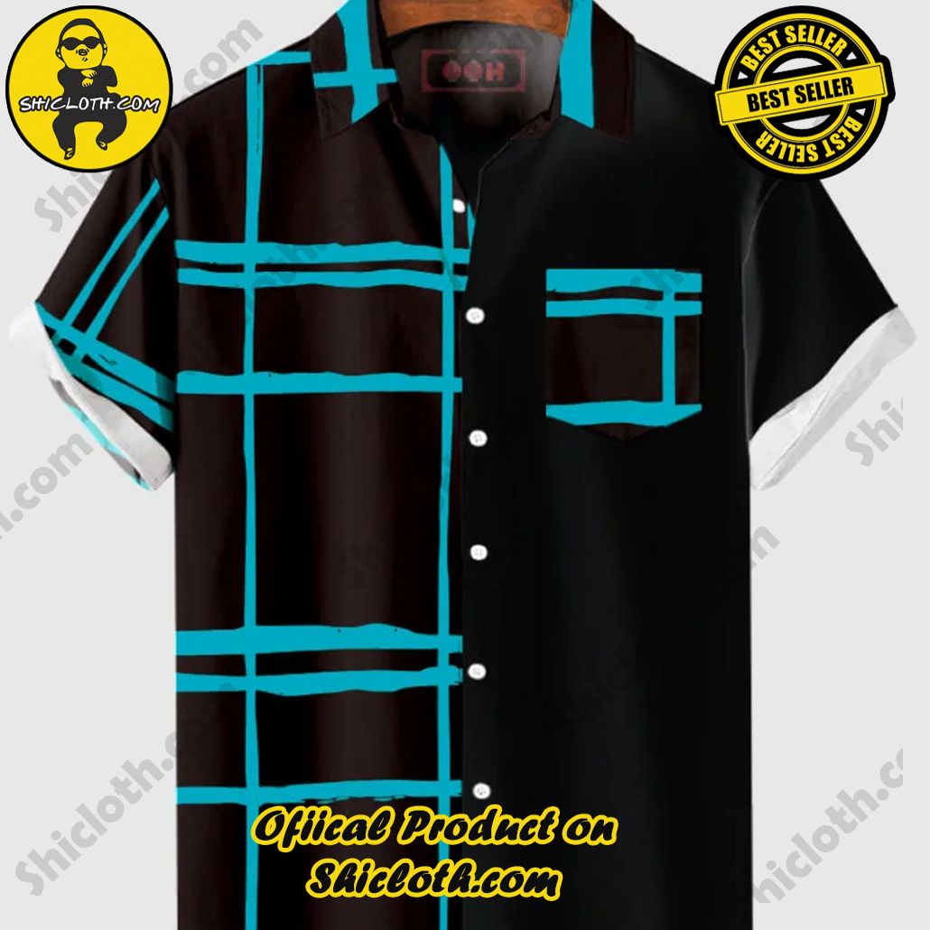 Sway into Summer Bliss with Shiclothshop's Tropical Elegance: The Hawaiian Shirt Collection 42 Vintage Blue Grid Printed Men's Hawaiian Shirt And Short