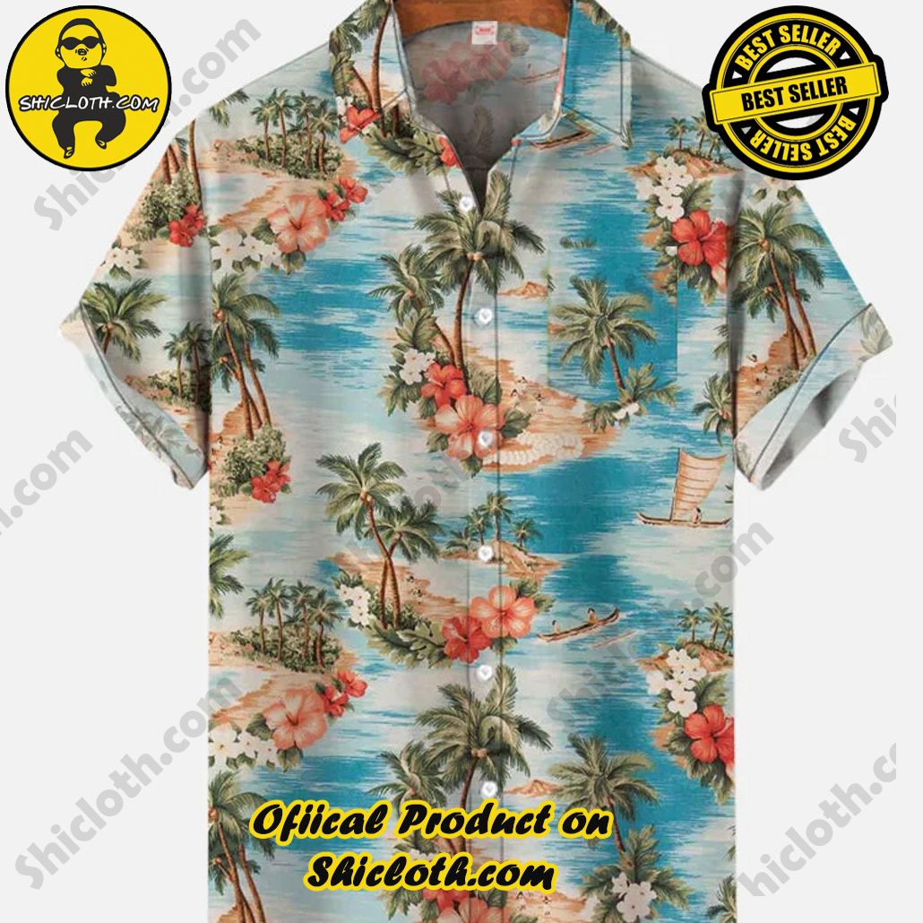 Shicloth's Tropical Elegance: Embrace Summer Vibes with Our Hawaiian Shirt and Shorts Set 77 Vintage Blue Tropical Floral Button Down Hawaiian Breast Pocket Short Sleeve Shirt