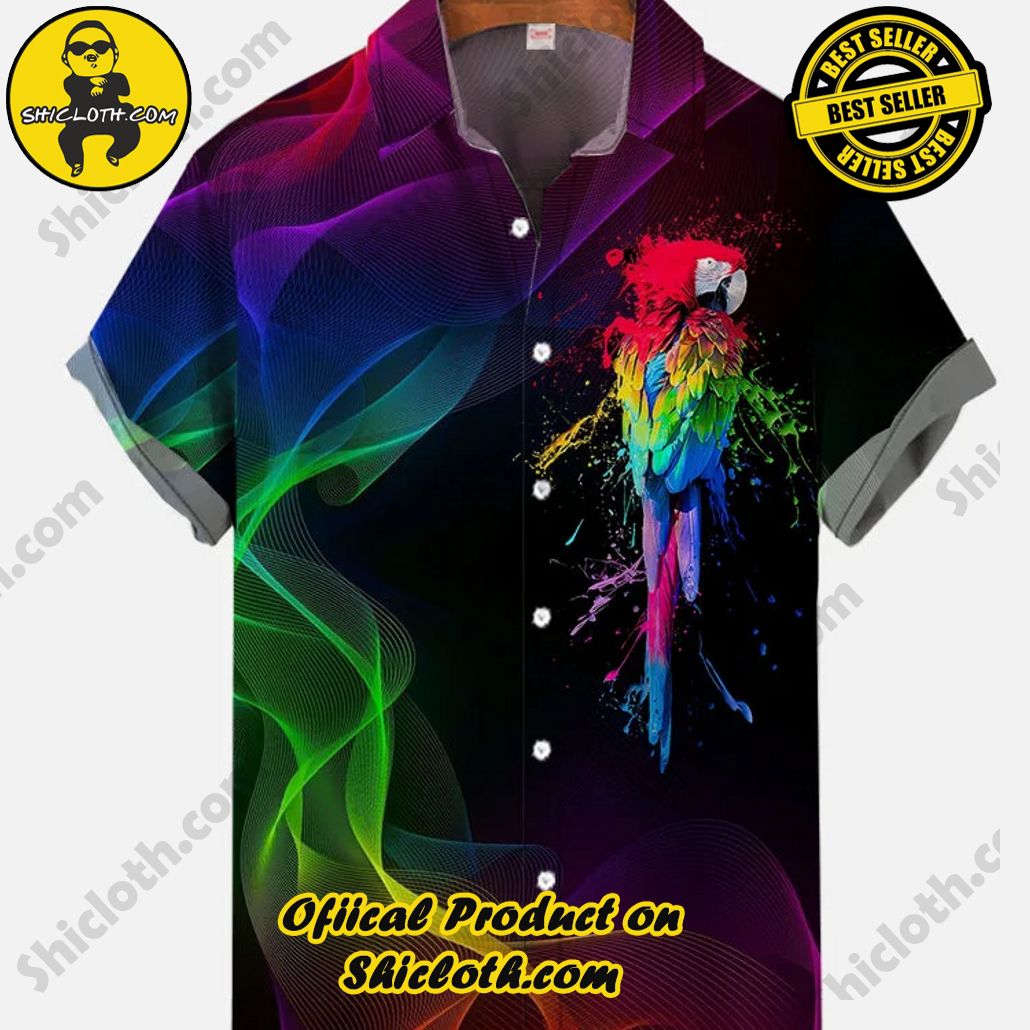 Shiclothshop's Short Sleeve Shirts – Effortless Elegance and Contemporary Comfort 40 Vintage Bowling Rainbow Smoke Splash Graffiti Parrot Printing Short Sleeve Shirt