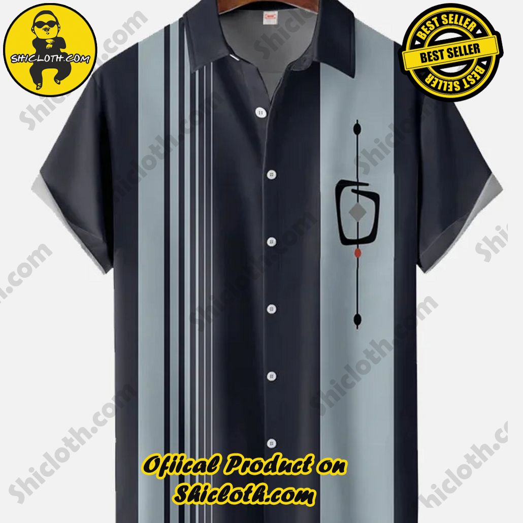 Vintage Casual Blue And Gray Stitching Mid Century Geometric Pattern Printing Short Sleeve Shirt Vintage Casual Blue And Gray Stitching Mid Century Geometric Pattern Printing Short Sleeve Shirt