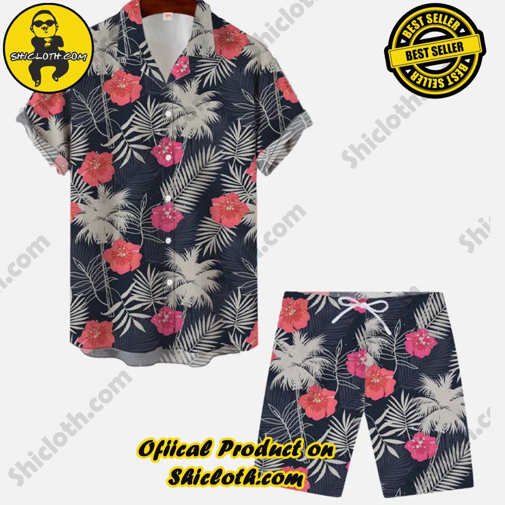 Vintage Casual Floral Hawaiian Vacation Cuban Collar Short Sleeve Shirt Set Vintage Casual Floral Hawaiian Vacation Cuban Collar Short Sleeve Shirt Set