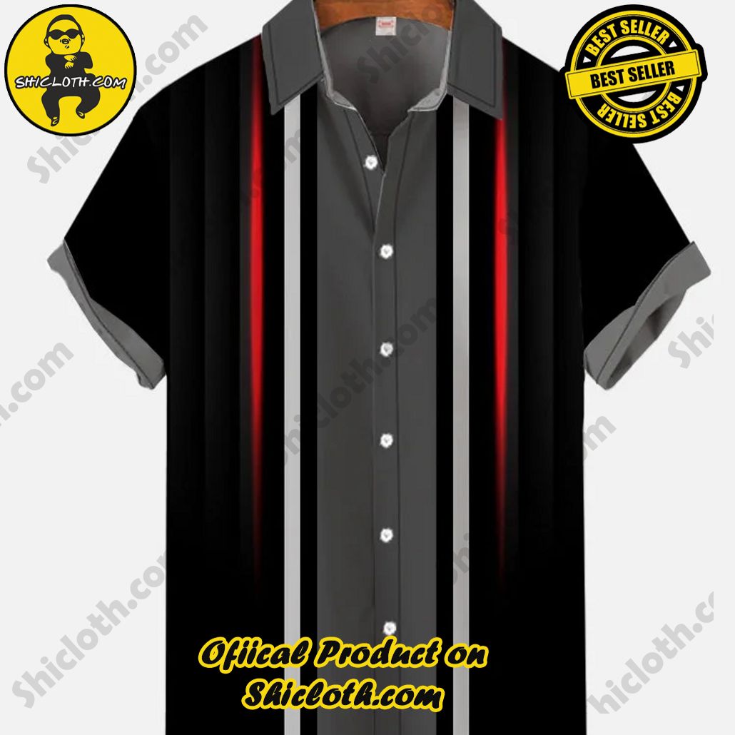 Shicloth's Tropical Elegance: Embrace Summer Vibes with Our Hawaiian Shirt and Shorts Set 82 Vintage Gradient Black Gray And Red Color Block Stitching Printing Short Sleeve Shirt