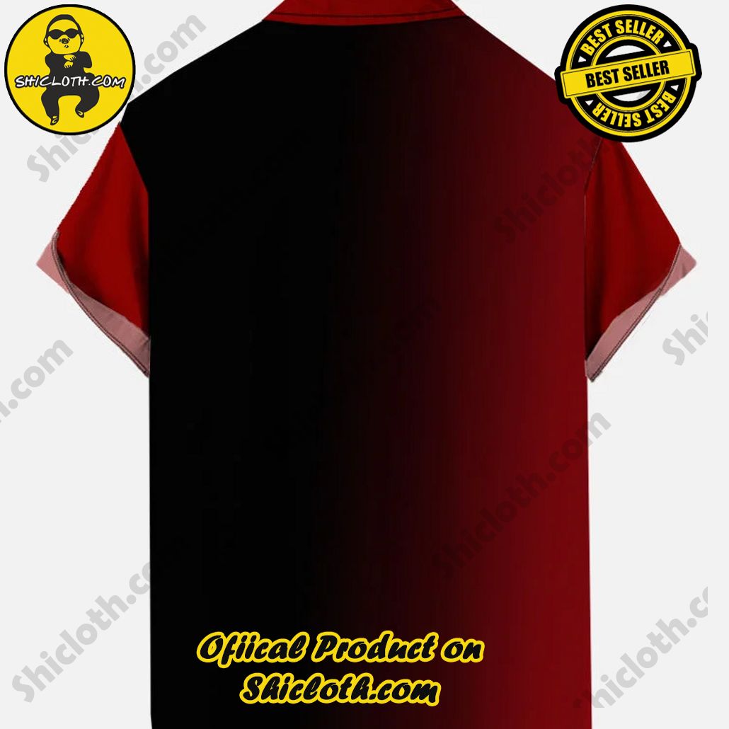 Vintage Gradient Red And Black Stripes Christmas Bells Printing Breast Pocket Short Sleeve Shirt Vintage Gradient Red And Black Stripes Christmas Bells Printing Breast Pocket Short Sleeve Shirt