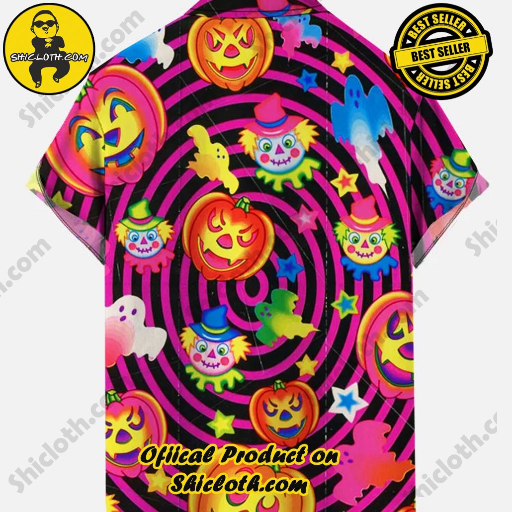 Vintage Halloween Psychedelic Hippie Pumpkins And Clowns Printing Short Sleeve Shirt Vintage Halloween Psychedelic Hippie Pumpkins And Clowns Printing Short Sleeve Shirt